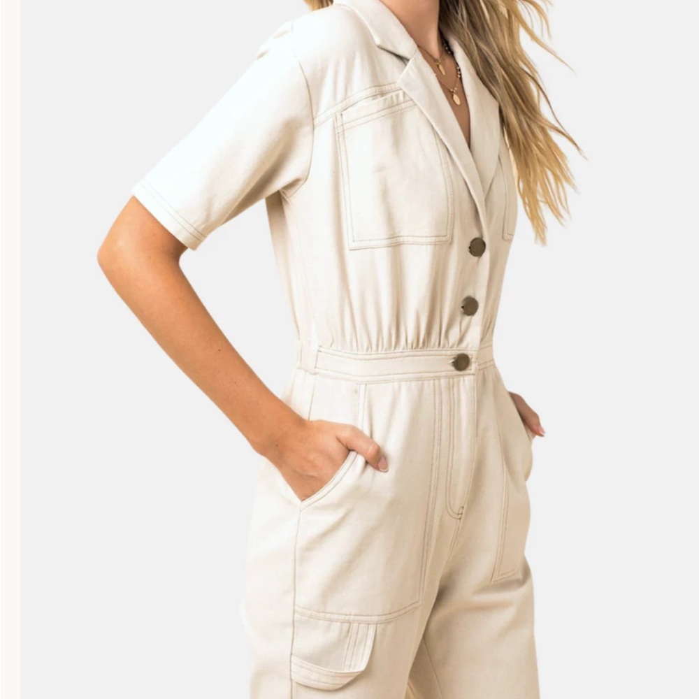 NWT Boutique Ivory Denim Utility Jumpsuit